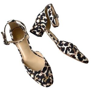CAbi Leopard Print Block Heel Ankle Strap Pumps in Black, Brown, Cream